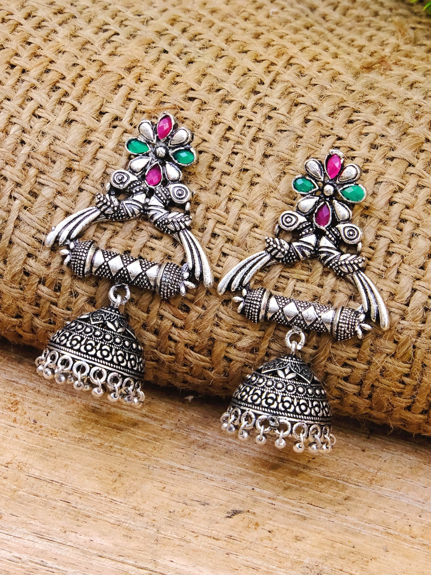 Stone Flower & Pearls Small Jhumka Earrings - Beige – The Glocal Trunk