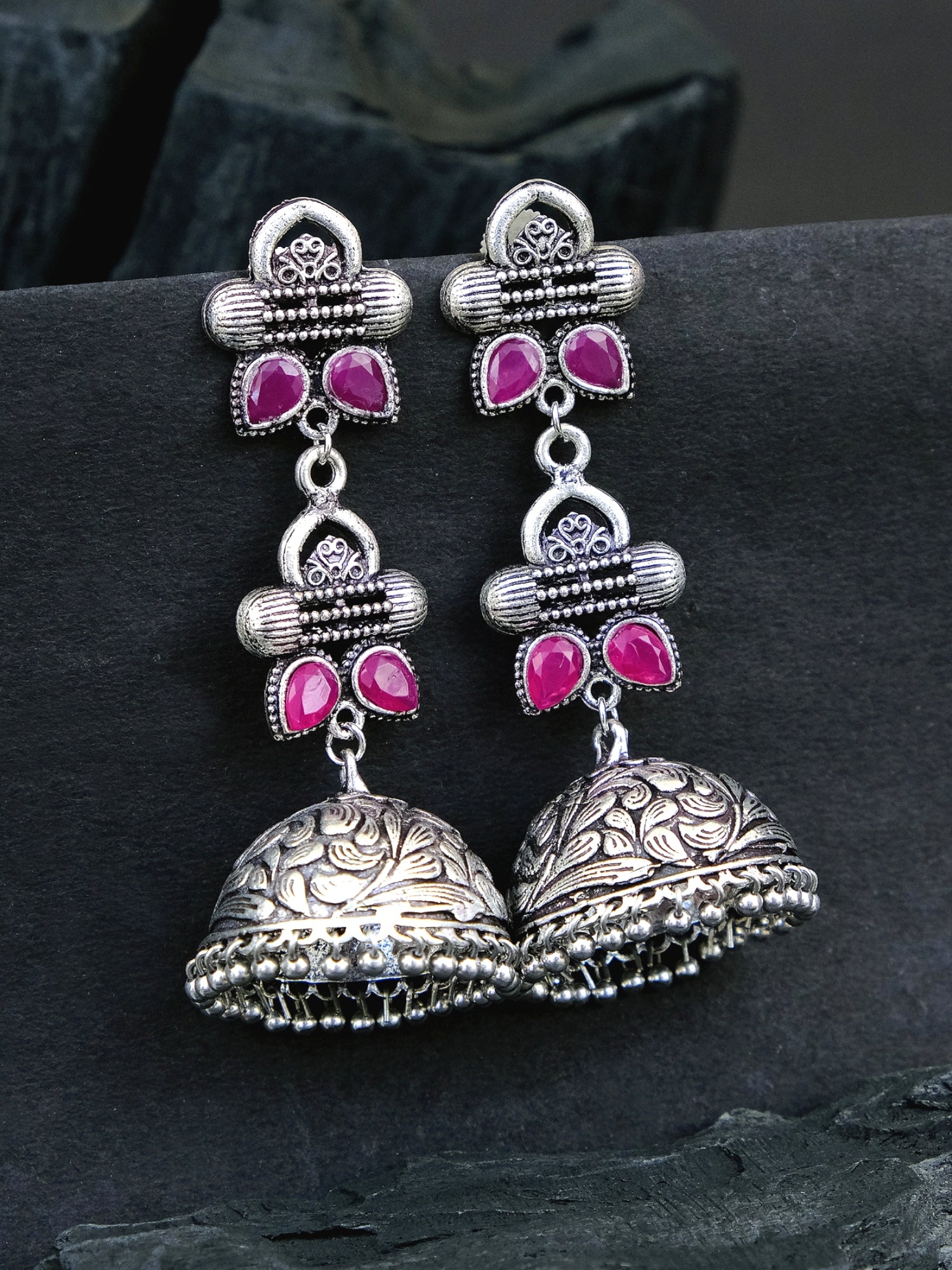 Pink jhumkas - Sanvi Jewels Pvt. Ltd. - 3476322