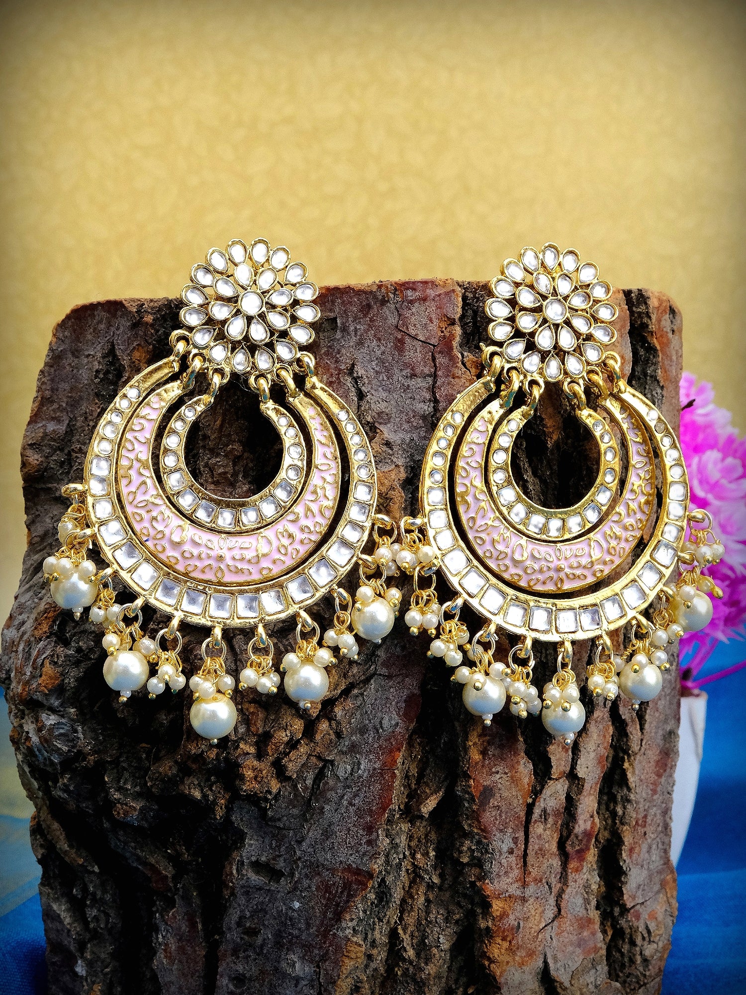 Buy Karatcart Metal Gold Plated Pearl and Pink Crystal Studded Kundan  Chandbali Earrings For Women Online at Best Prices in India - JioMart.