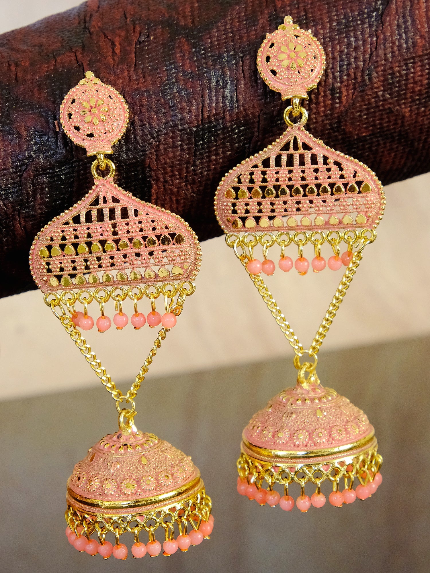 Buy Traditional Pink Golden Studs Online| Best Prices