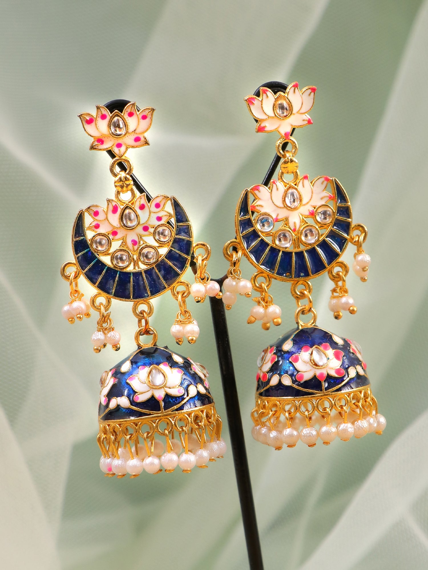 Goddess Lakshmi Kemp Silver Jhumka earrings – Simpliful Jewelry