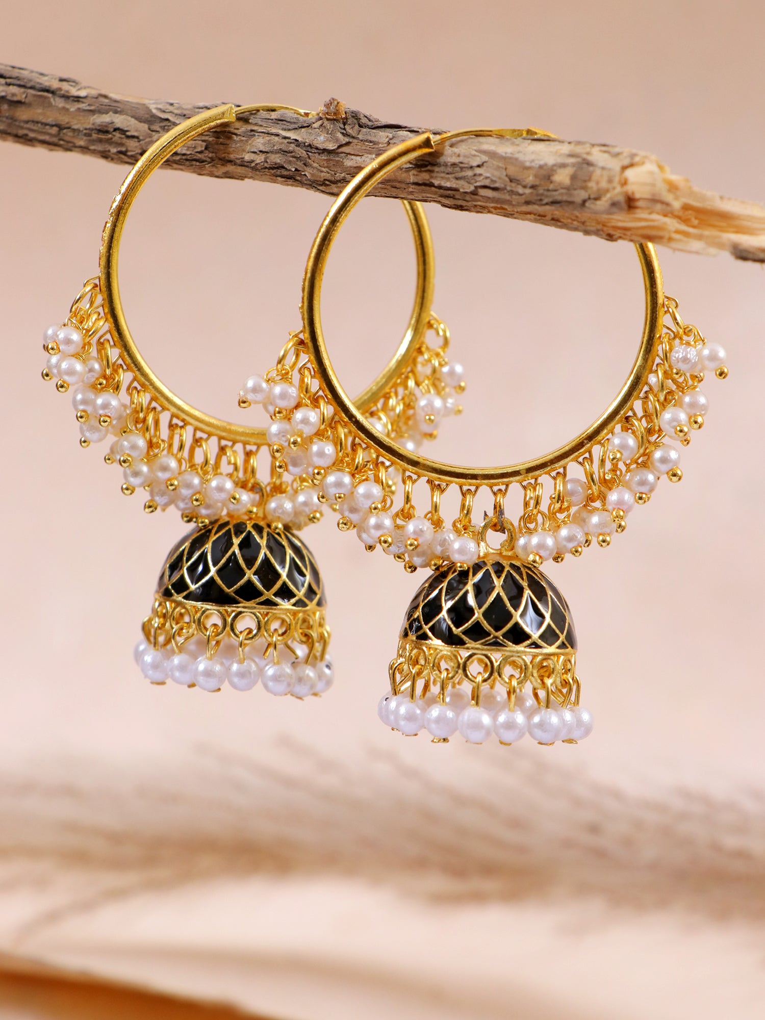 Peach Pearl Big Hoop Jhumka Earring | FashionCrab.com