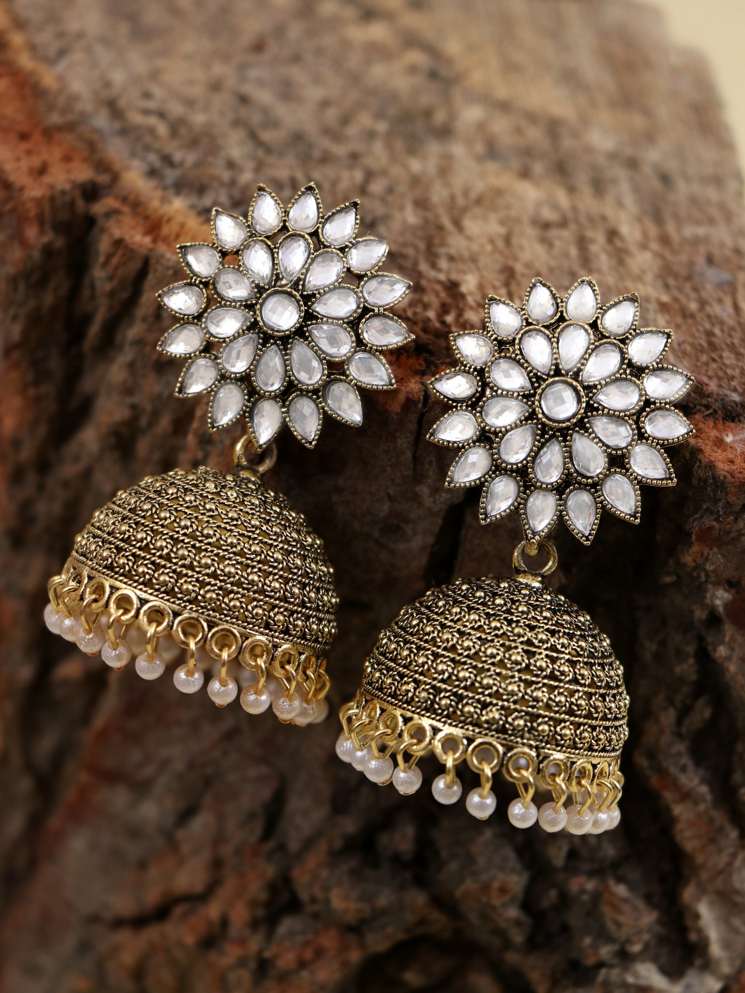 Oxidised Golden Handcrafted Jhumka Jhumki Navratri Earrings For Ethnic  Clothing - VASTRAMAY - 2729583