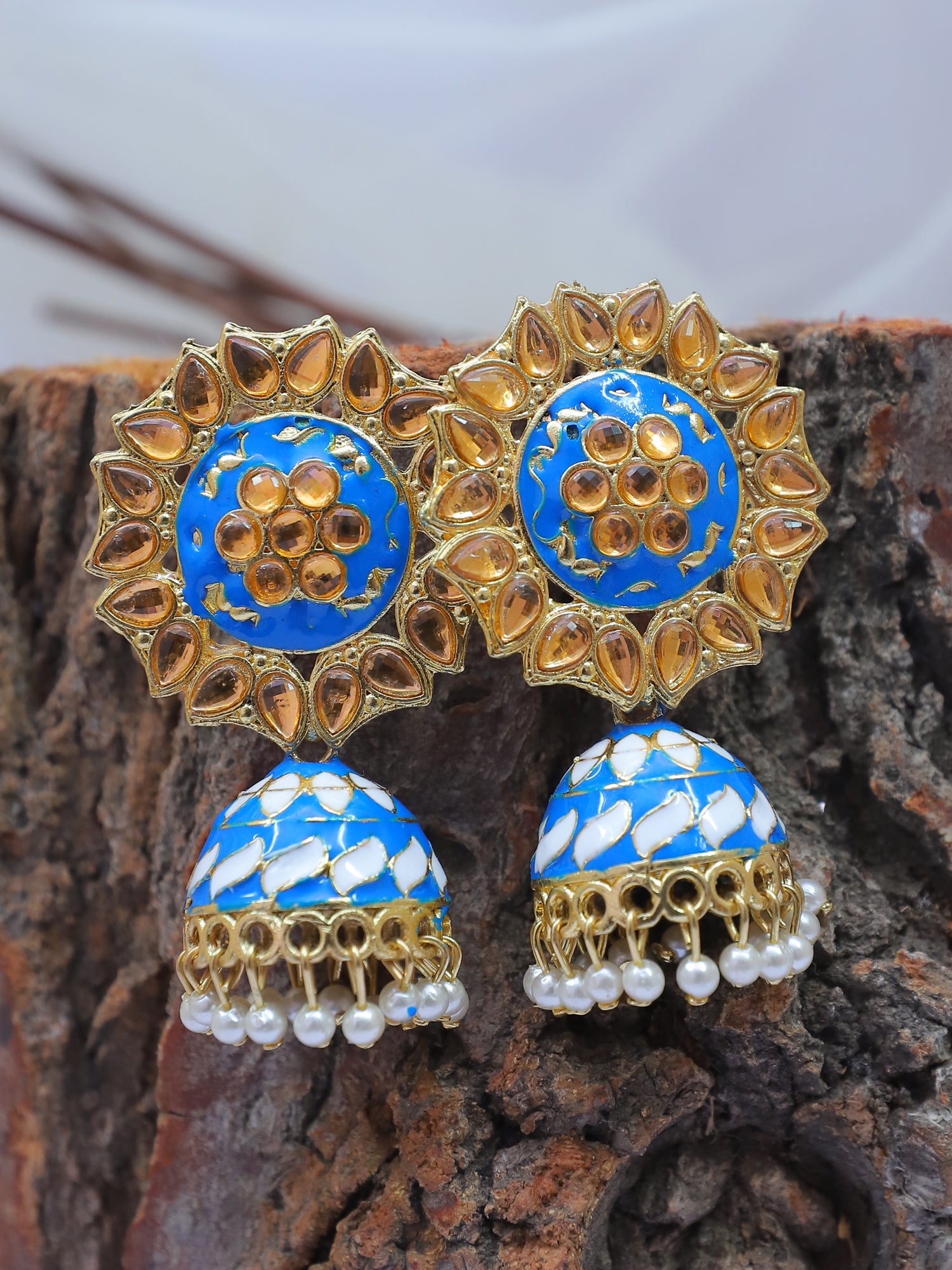 Buy Kord Store Round Shape Tops With Jhumka Earrings Royal Blue Mina Work  White Kundan Moti Latkan Wedding For Girl And Women Blue  Lowest price  in India GlowRoad